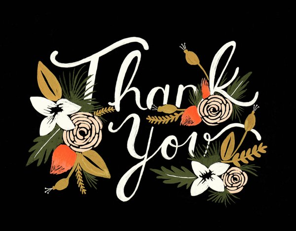 Black Thank You Card with Flowers